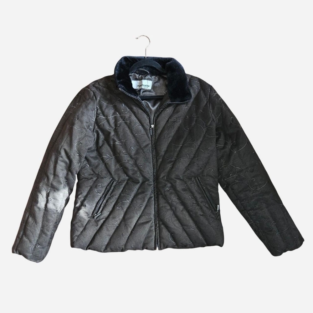 Vintage Quilted Down Puffer Jacket With Floral Detail Size Large
